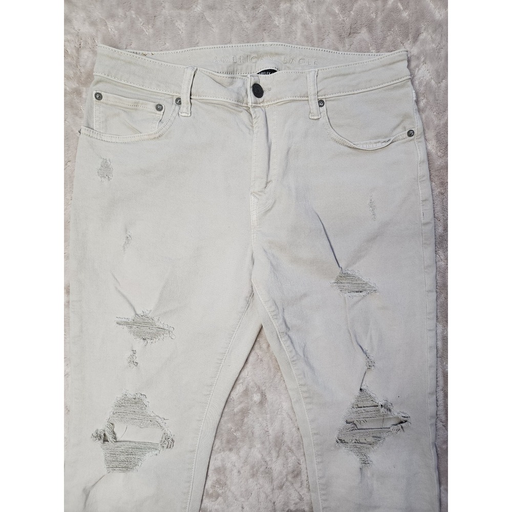American Eagle Next Level AirFlex Slim Distressed Jeans Khaki 34x30 Ripped Denim